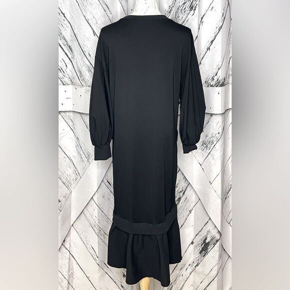 NWT Kosmios Dress Midi Ruffles Puffy Sleeves Black Oversized Small - Picture 2 of 8
